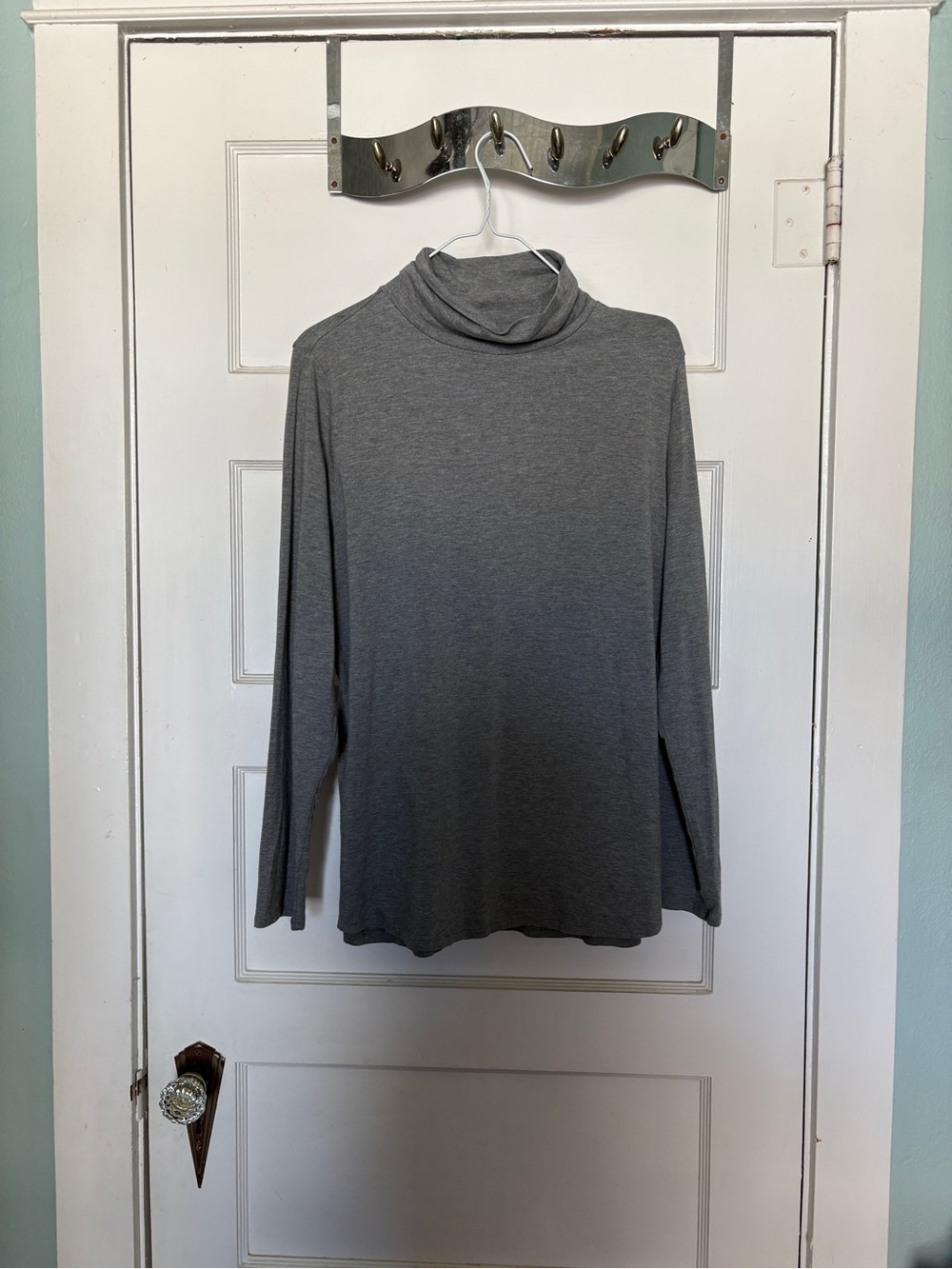 J. Jill Gray Long Sleeve Luxe Supima Shirttail Turtleneck Top Size L